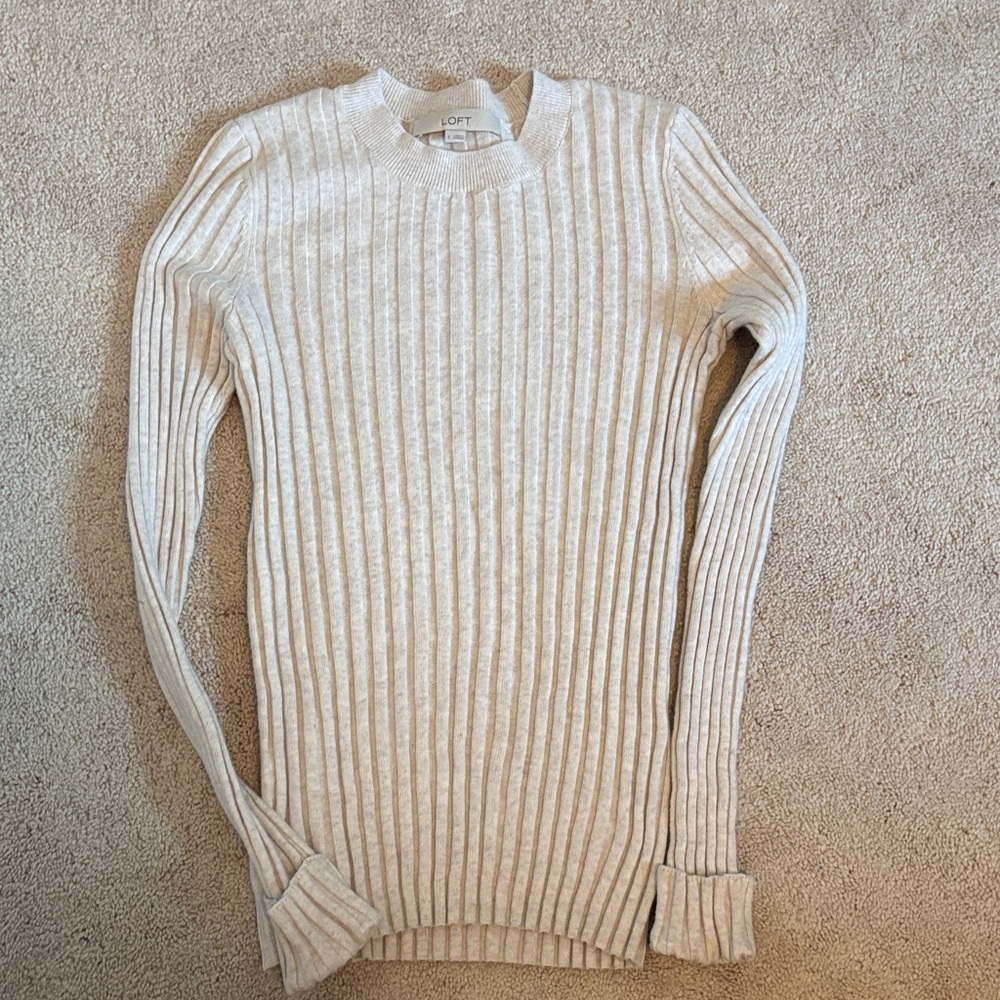 LOFT oatmeal colored ribbed sweater - worn once!